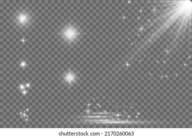 Stars ligh collection. Vector transparent sunlight special lens flare light effect. PNG. Bom light. Vector illustration