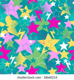 Stars and Lightning Bolts Seamless Repeat Pattern Vector Illustration