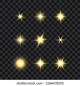 Stars And Lights Collection On Transparent Background, Vector Illustration.