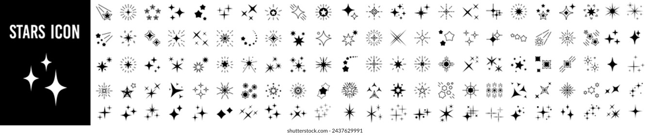 Icono de la línea de estrellas. Iconos de estrellas brillantes. Iconos de brillo