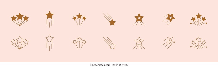 Stars line art icon. Vector four-pointed star for logo, social media stories. Shooting Stars Vector Illustration