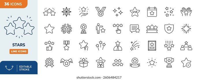 Stars line editable icons set. editable stroke. vector illustration.	
