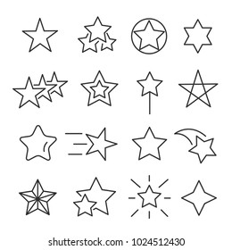 Stars Line Icon Set. Decorative Star-shaped Objects, Holiday Season Symbol, Special Event Design. Vector Line Art Stars Illustration Isolated On White Background