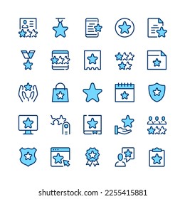 Stars line icons. Set of stars icons. Blue color. Vector line icons set