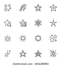 Stars line icons set, outline vector symbol collection, linear style pictogram pack. Signs, logo illustration. Set includes icons as falling star, christmas decoration, firework, starburst 