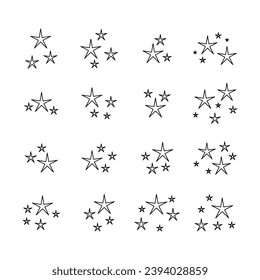 Stars line icons set. Starry night, falling star, firework, twinkle, glow, Clean shining.Sparkle line icons set, editable stroke isolated on white, linear vector outline illustration, symbol logo