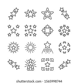 Stars line icons set vector illustration. Falling star, glow, firework, twinkle, starry night, glitter, chirstmas, new year. Pixel perfect. Editable Stroke