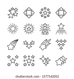 Stars line icons set vector illustration. Falling star, glow, firework, twinkle, starry night, glitter, chirstmas, new year. Pixel perfect. Editable Stroke