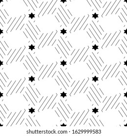 Stars, lines ornament. Ethnic backdrop. Star, linear shapes wallpaper. Folk background. Mosaics motif. Digital paper, abstract. Seamless pattern. Vector