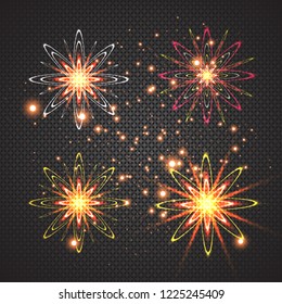 The stars are made of oval. Light effects glow. Star flashed sequins. Abstract space background. Flash Highlight beam. Fantastic design.