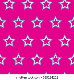 Stars magenta and blue colors seamless pattern. Pop art background.