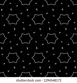 Stars, mini triangles ornament. Geometrical backdrop. Star, triangular shapes wallpaper. Geometric background. Polygons motif. Abstract. Seamless pattern.
