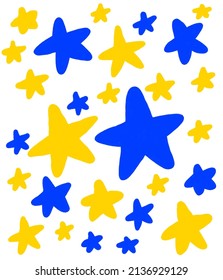 Stars in minimalist style vector pattern illustration in blue and yellow colours 
