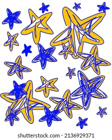 Ilustración de patrones vectoriales de estilo minimalista en colores azul y amarillo 