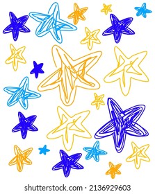 Stars in minimalist style vector pattern illustration in blue and yellow colours 