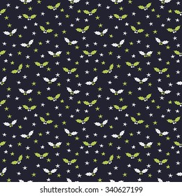 Stars and mistletoe vector seamless pattern