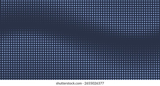 Estrellas Moderno Halftone Geometría Patrón Vector Suave Camber Borde Azul Fondo Abstractas. Textura sutil de línea de curva de partículas descoloridas a cuadros. Fondo de pantalla ancho minimalista gráfico de contraste de medio tono