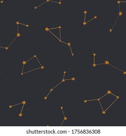 Stars and moon constellation pattern, seamless vector repeat pattern 