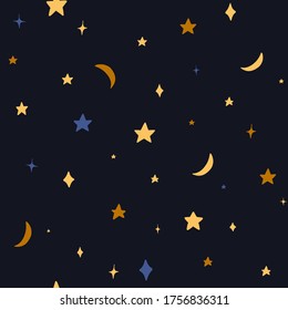 Stars and moon constellation pattern, seamless vector repeat pattern 