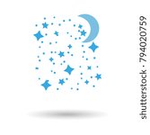 Stars and moon in a flat style with a shadow