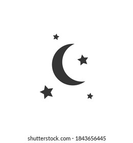 Stars Moon Icon Isolated on Black and White Vector Graphic