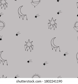 Stars and moon minimalist seamless pattern