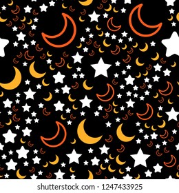 Stars Moon and Night Sky. Christmas holidays Seamless vector EPS 10 pattern. 