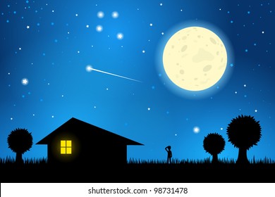 Stars and Moon in the Night Sky, EPS10 Vector