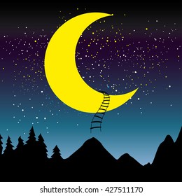 Stars and Moon in the Night Sky, Vector