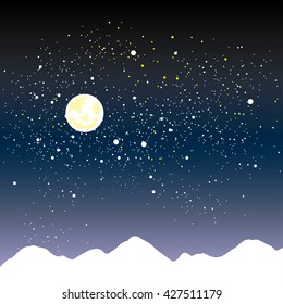 Stars and Moon in the Night Sky, Vector