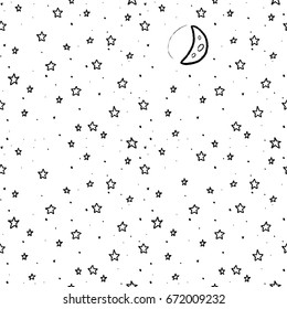 Stars and moon pattern - seamless doodle illustration vector.