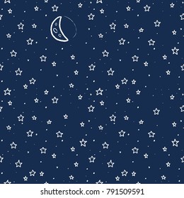 Stars and moon pattern - seamless doodle illustration vector.