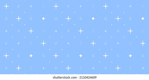 Stars and moon vector pattern. Blue background. For wallpapers, packaging, textile, tile, paper, background. 