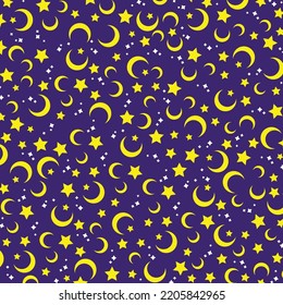 Stars and moon witchcraft or magician seamless pattern