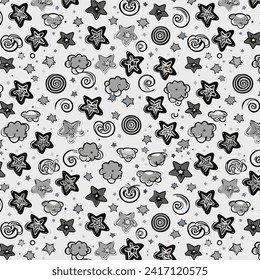 stars, moons , and clouds seamless patterns
