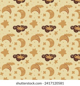 stars, moons , and clouds seamless patterns