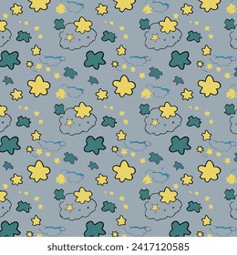 stars, moons , and clouds seamless patterns