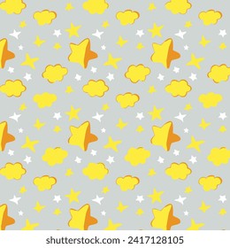 stars, moons , and clouds seamless patterns