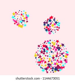 Stars multicolored on a pink background. Confetti.