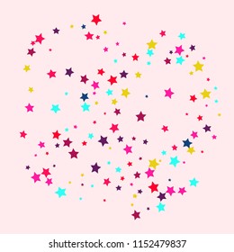 Stars multicolored on a pink background. Confetti.