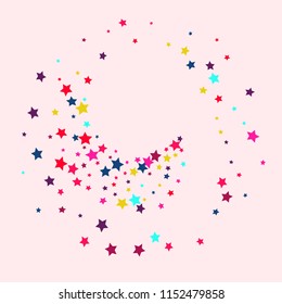 Stars multicolored on a pink background. Confetti.