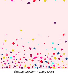 Stars multicolored on a pink background. Confetti.