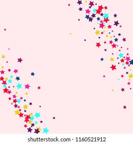 Stars multicolored on a pink background. Confetti.