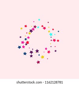Stars multicolored on a pink background. Confetti.