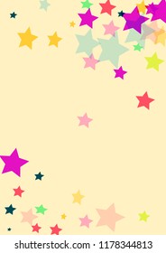 Stars multicolored on a pink background. Confetti.