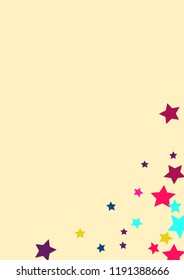 Stars multicolored on a pink background. Confetti.