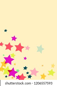 Stars multicolored on a pink background. Confetti.