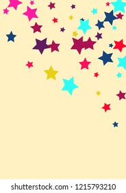 Stars multicolored on a pink background. Confetti.