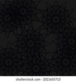 Stars Mystery Calm Shapes Black Backdrop Luxury Print Pattern. Ornamental Folk Mandala Dark Night Chaotic Darkness Background. Textile Vintage Network Gray Messy Pattern Grey Lace Wallpaper.