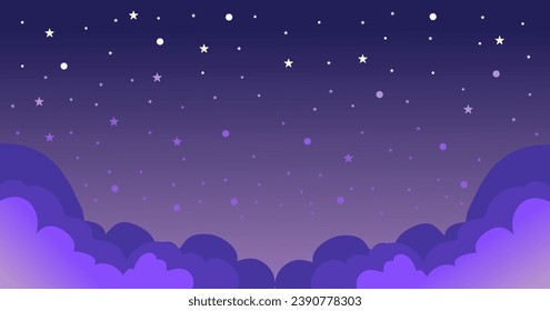 Stars in night sky. Background illustration. Sunset wallpaper with stars. Abstract space backdrop for poster, brochure or website. Vector illustration.